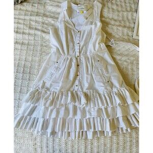 Leifsdottir dress off white ruffles sleeveless womens 6 cotton